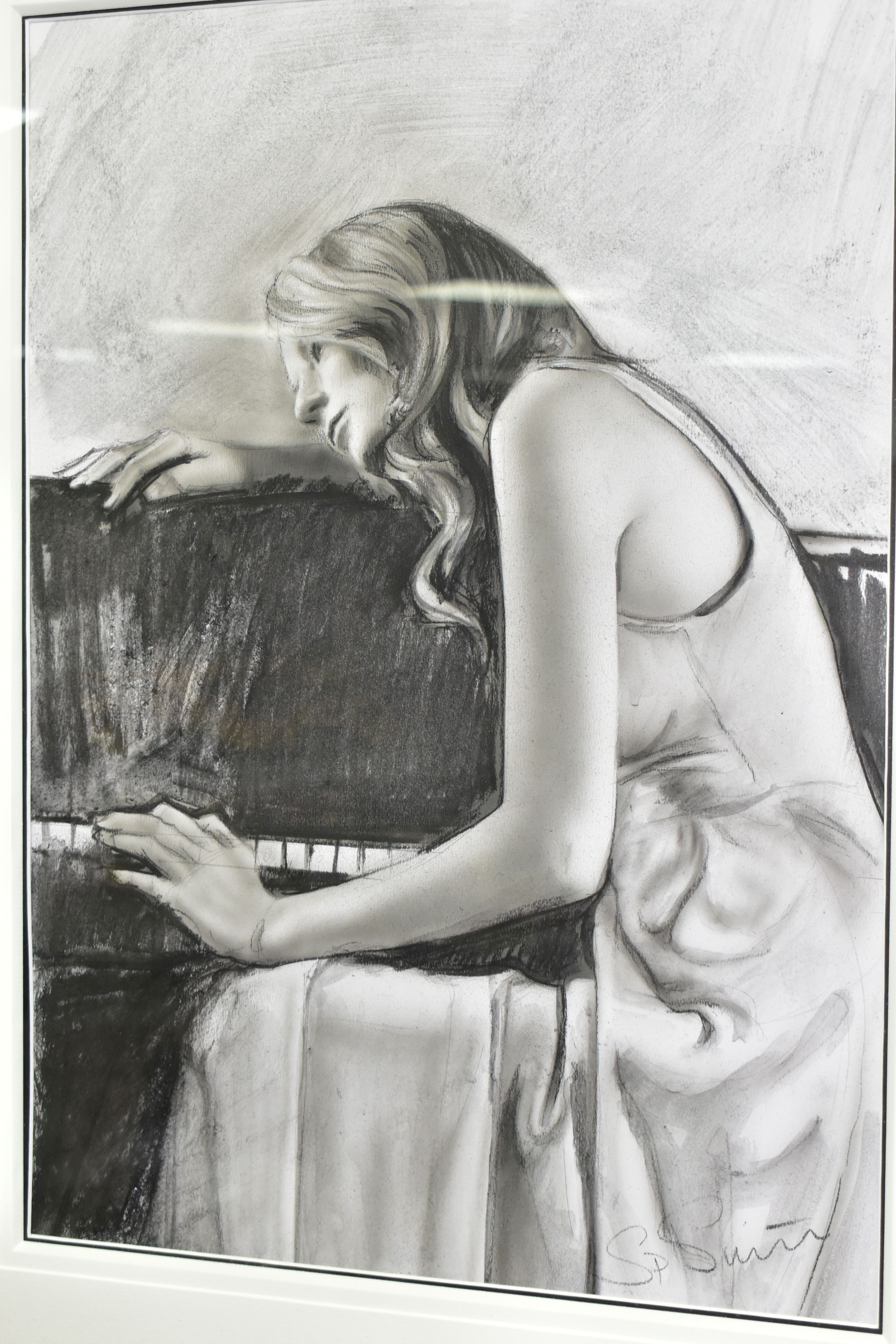 STEVEN SMITH (BRITISH 1974), 'PIANO SKETCH I', a seated portrait of a female figure at a piano, - Image 2 of 4