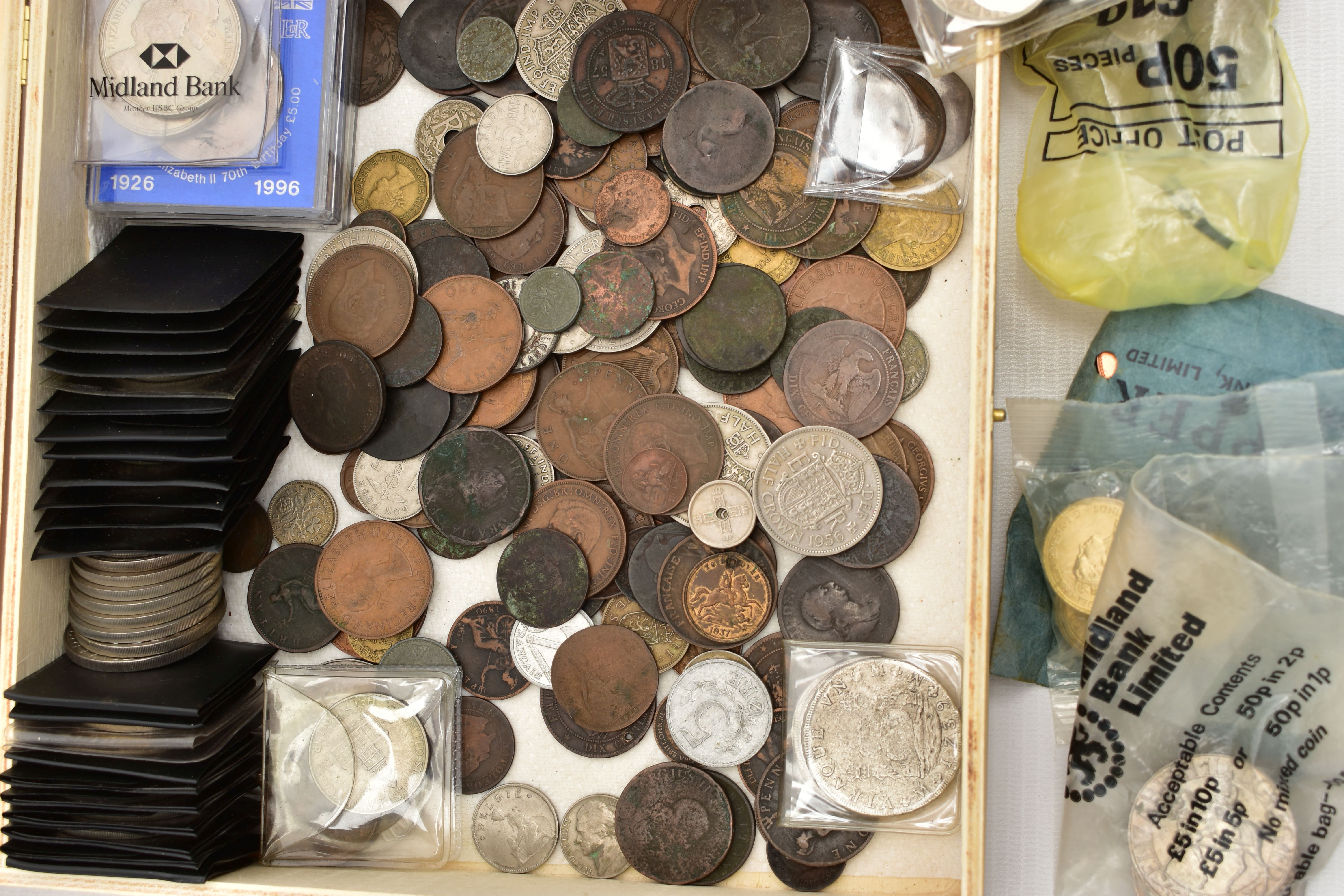 A PLASTIC CRATE IN WHICH ARE SEVERAL BOXES OF COINS, to include crowns 1887, 1898, 1935, 1937, 1951, - Image 2 of 3