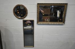 A RECTANGULAR GILT BEVELLED EDGE WALL MIRROR, width 83cm x height 60cm, along with another