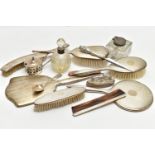 AN ASSORTMENT OF SILVER AND WHITE METAL, to include a silver vanity set, including two brushes a