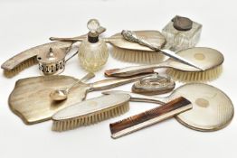 AN ASSORTMENT OF SILVER AND WHITE METAL, to include a silver vanity set, including two brushes a