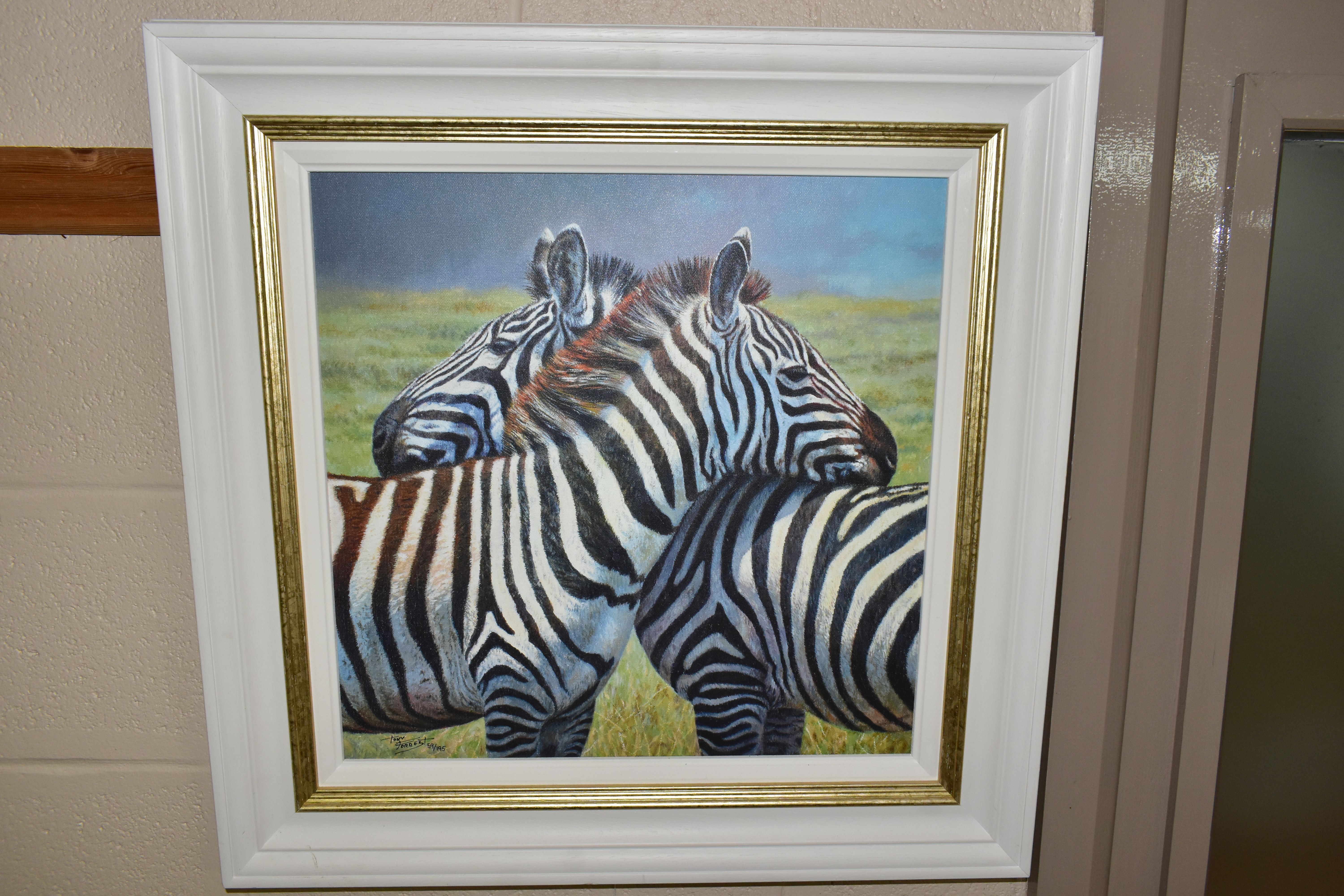 TONY FORREST (BRITISH 1961) 'NEAREST AND DEAREST', a signed limited edition print of zebras 59/