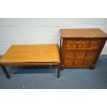 A BRIGITTE FOSTER HARDWOOD CHEST OF THREE DRAWERS, width 81cm x depth 40cm x height 81cm, along with