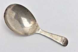 A GEORGE III SILVER CADDY SPOON, old English pattern caddy spoon with engraved initials to the