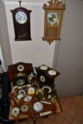 A COLLECTION OF ASSORTED CLOCKS, BAROMETERS AND MANTEL CLOCKS, comprising an Art Deco style Harrod's