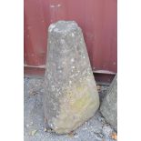 AN EARLY RED SANDSTONE STADDLE STONE BASE 41cm square at the base 79cm high VERY HEAVY (