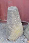 AN EARLY RED SANDSTONE STADDLE STONE BASE 41cm square at the base 79cm high VERY HEAVY (