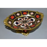 A ROYAL CROWN DERBY OLD IMARI 1128 SOLID GOLD BAND TALL OVAL COMPORT, heavily gilded with acorn