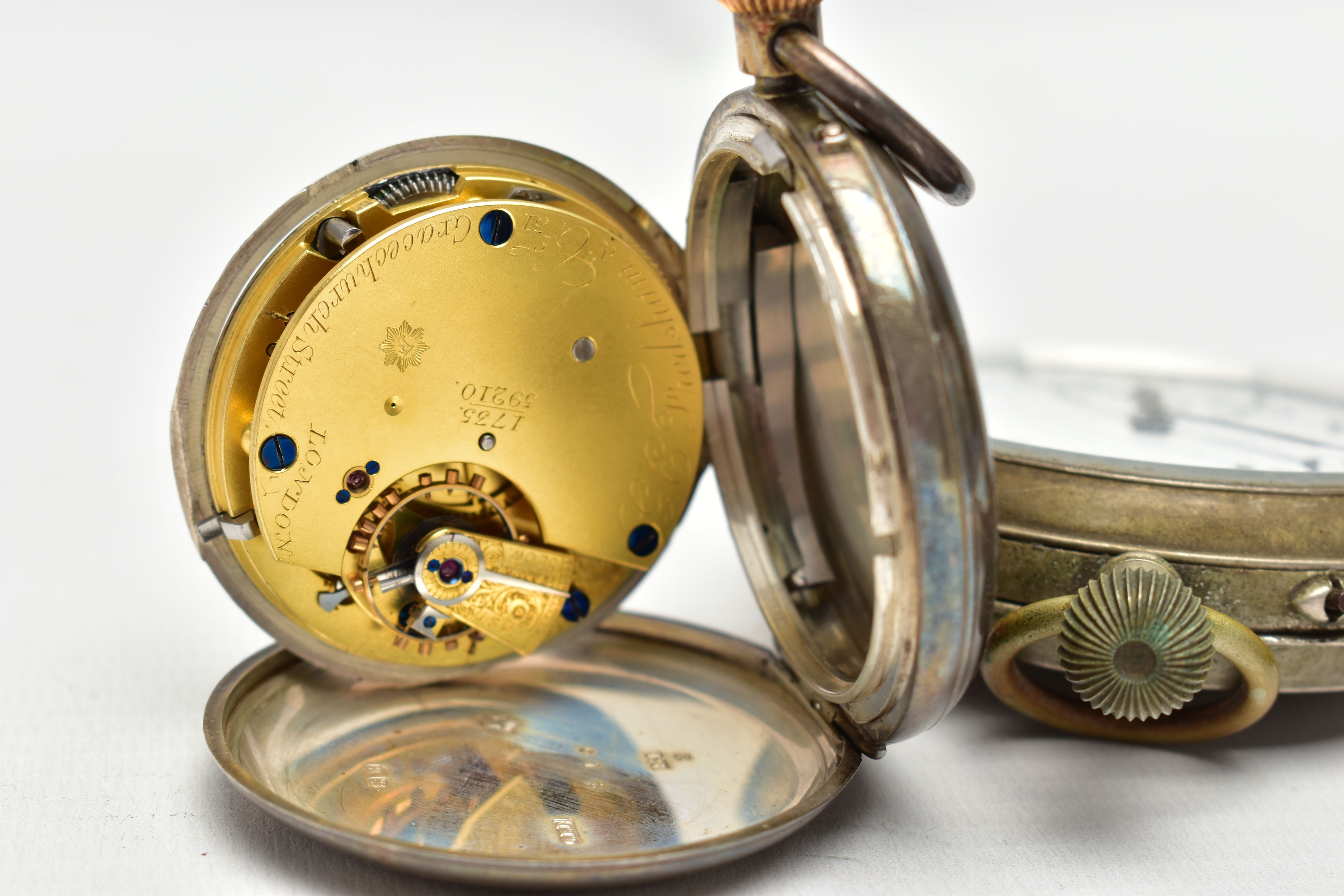 THREE EARLY 20TH CENTURY POCKET WATCHES, to include a gold plated pocket watch, inner case signed - Image 7 of 8