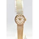 A LADIES MID 20TH CENTURY 9CT GOLD LONGINES WRISTWATCH, the circular white dial, with Arabic
