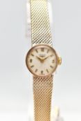 A LADIES MID 20TH CENTURY 9CT GOLD LONGINES WRISTWATCH, the circular white dial, with Arabic