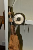 A TUNBRIDGE WELLS SPLIT CANE FISHING ROD WITH HARDY BROTHERS REEL, reel is marked 'Hardy Bros Ltd