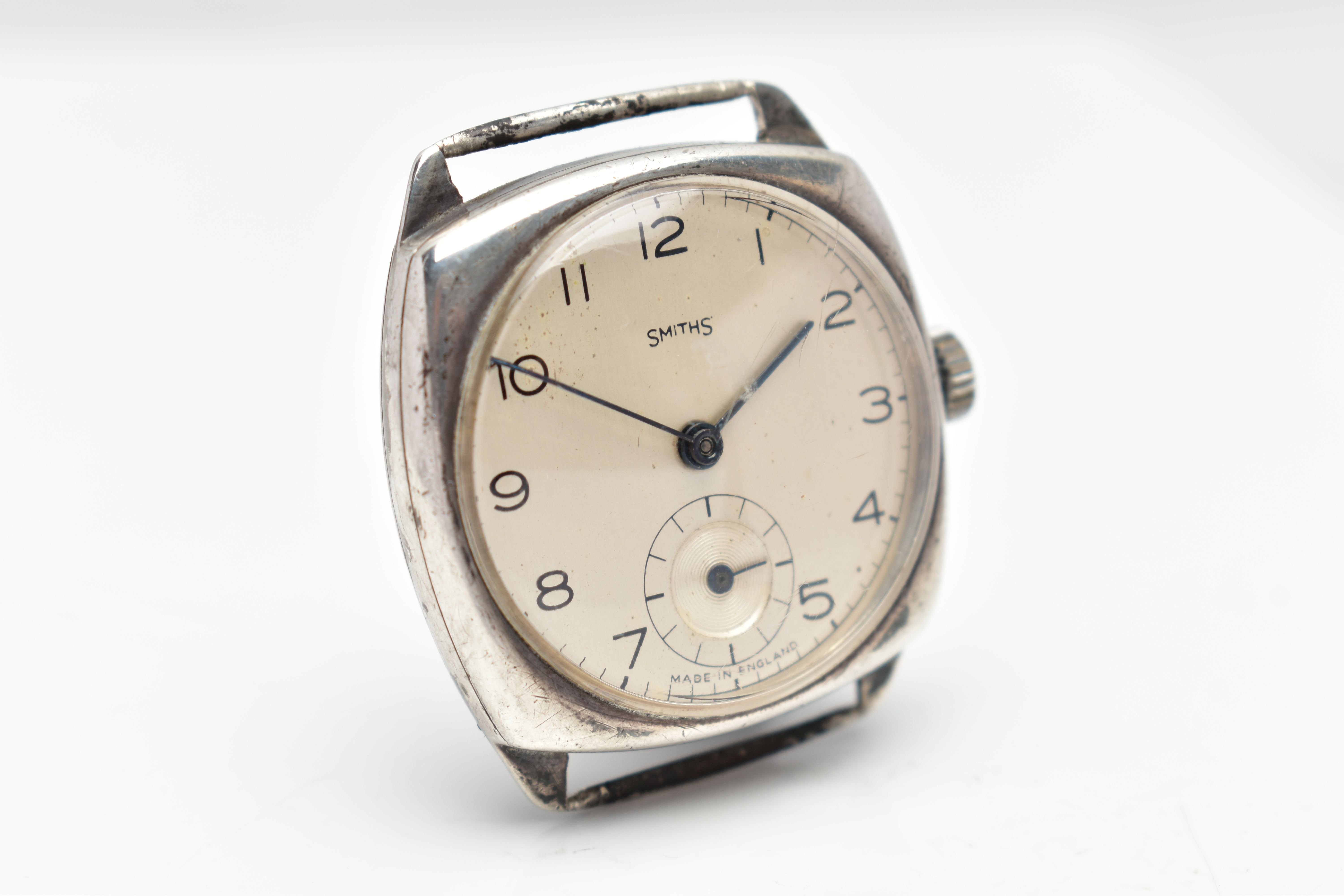 A WHITE METAL SMITHS WATCH HEAD, manual wind, cream colour dial, with Arabic hourly markers, - Image 6 of 6