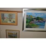 TWO WATERCOLOURS AND A LIMITED PRINT, comprising Rose Fell, 'The Old Packhorse Bridge, Derwent