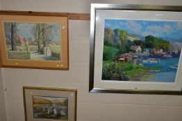 TWO WATERCOLOURS AND A LIMITED PRINT, comprising Rose Fell, 'The Old Packhorse Bridge, Derwent