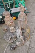 A SELECTION OF EIGHT COMPOSITE GARDEN FIGURES including a Bishop height 65cm, a town crier height