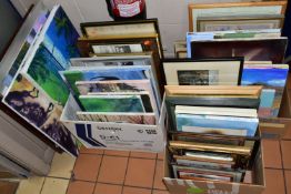 PAINTINGS AND PRINTS, three boxes and loose paintings and prints, including a limited edition