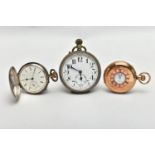 THREE EARLY 20TH CENTURY POCKET WATCHES, to include a gold plated pocket watch, inner case signed