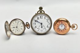 THREE EARLY 20TH CENTURY POCKET WATCHES, to include a gold plated pocket watch, inner case signed