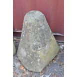 AN EARLY SANDSTONE STADDLE STONE BASE 55cm square at the base 68cm high VERY HEAVY (Condition:- good
