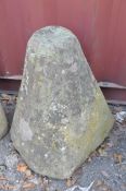 AN EARLY SANDSTONE STADDLE STONE BASE 55cm square at the base 68cm high VERY HEAVY (Condition:- good