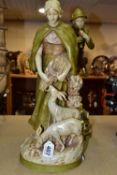 TWO ROYAL DUX FIGURINES, GIRL WITH GOAT AND SHEPHERD BOY, the large Girl With Goat figurine