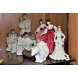 A GROUP OF FIGURINES AND A POLAR BEAR FIGURE, comprising a Coalport Heart to Heart series '