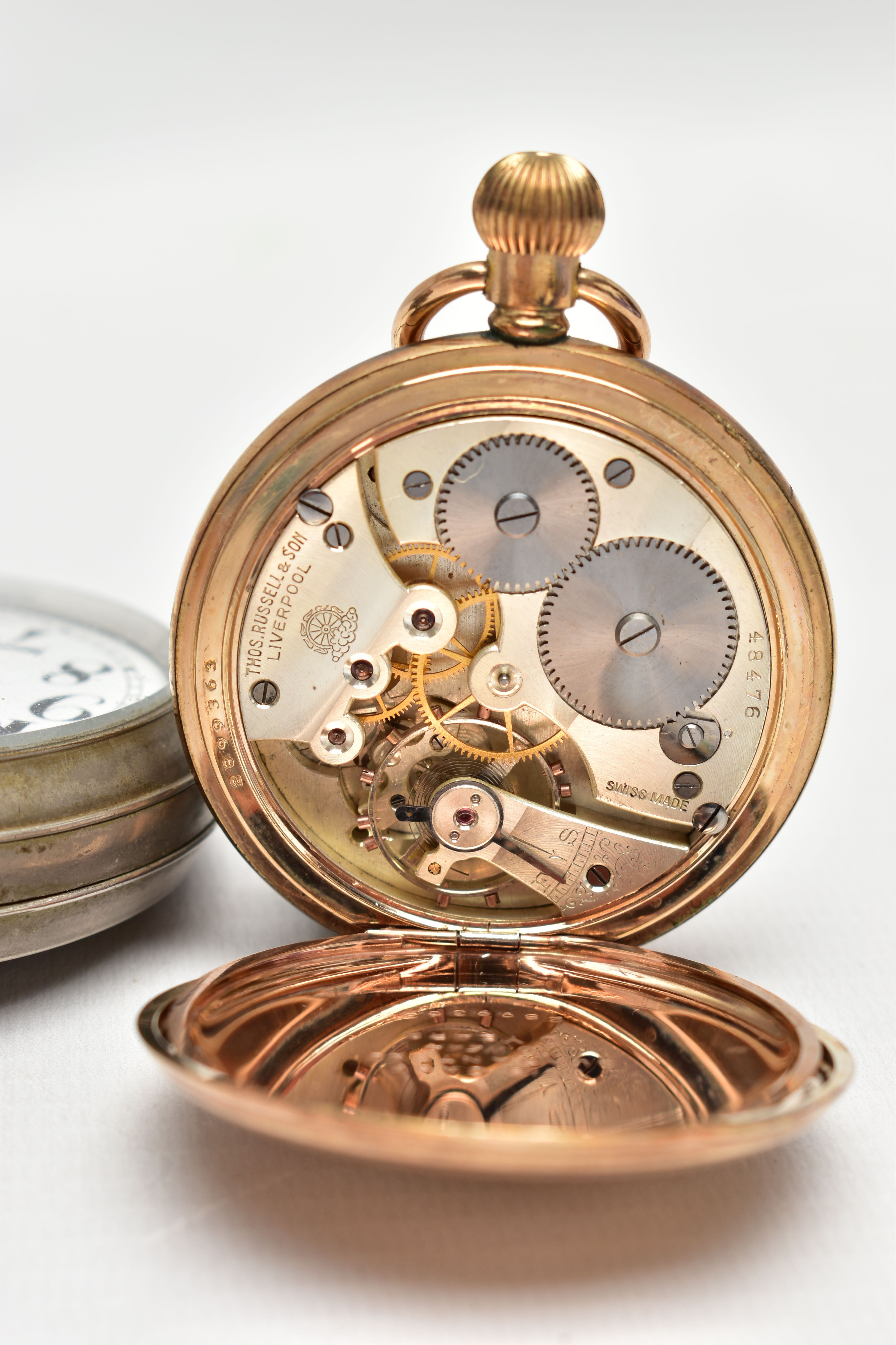 THREE EARLY 20TH CENTURY POCKET WATCHES, to include a gold plated pocket watch, inner case signed - Image 6 of 8