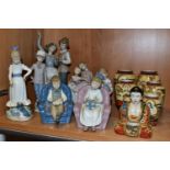 A LLADRO FIGURE GROUP, NAO FIGURINES AND JAPANESE SATSUMA PORCELAIN, to include a Lladro 'Folk