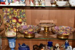 FIVE PIECES OF HAND-PAINTED CHINA BY FORMER ROYAL WORCESTER PAINTER D WILSON, comprising an