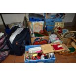 EIGHT BOXES OF SEWING PATTERNS, ASSORTED SEWING EQUIPMENT, BOOKS AND TWO SEWING MACHINES, to include
