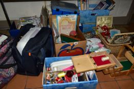 EIGHT BOXES OF SEWING PATTERNS, ASSORTED SEWING EQUIPMENT, BOOKS AND TWO SEWING MACHINES, to include