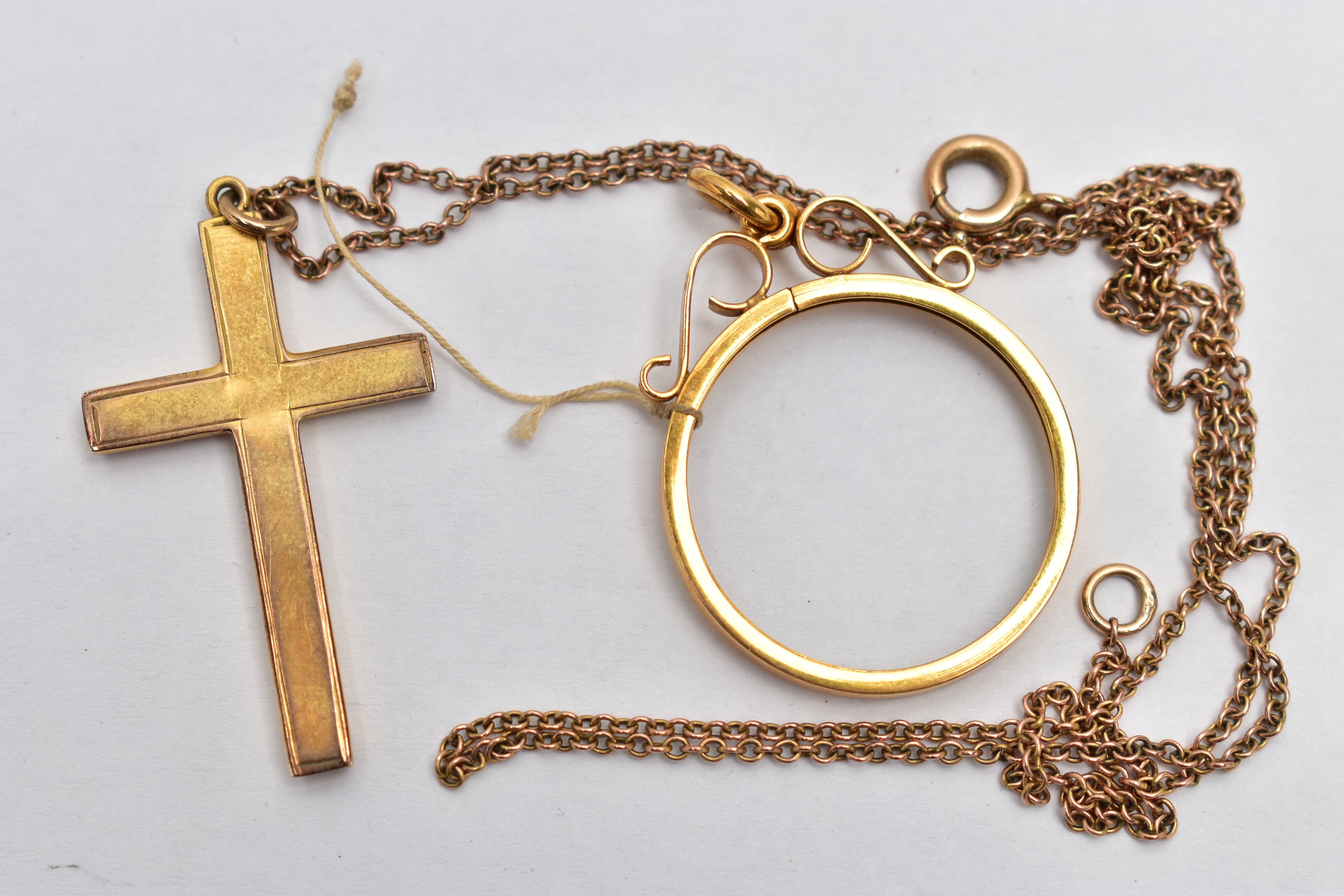 A MID 20TH CENTURY 9CT GOLD DIAMOND CROSS WITH CHAIN, TOGETHER WITH A YELLOW METAL COINT MOUNT, - Image 2 of 2