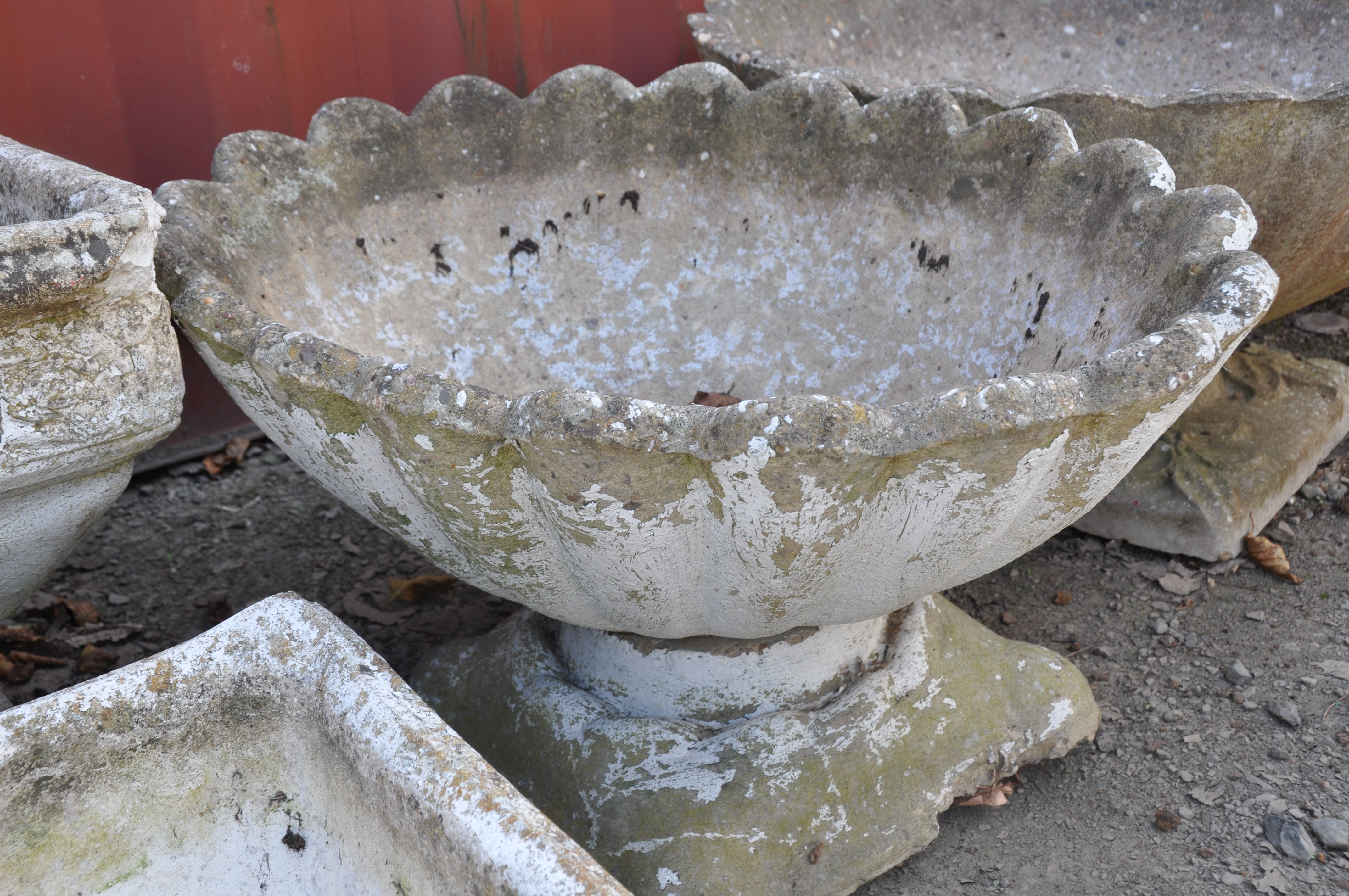A COMPOSITE OVAL OYSTER SHELL GARDEN URN with shaped square base, width 71cm, depth 55cm, height - Image 3 of 3