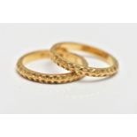 TWO ‘KUTCHINSKY’ 18CT GOLD BAND RINGS, matching textured gold band rings, approximate dimensions