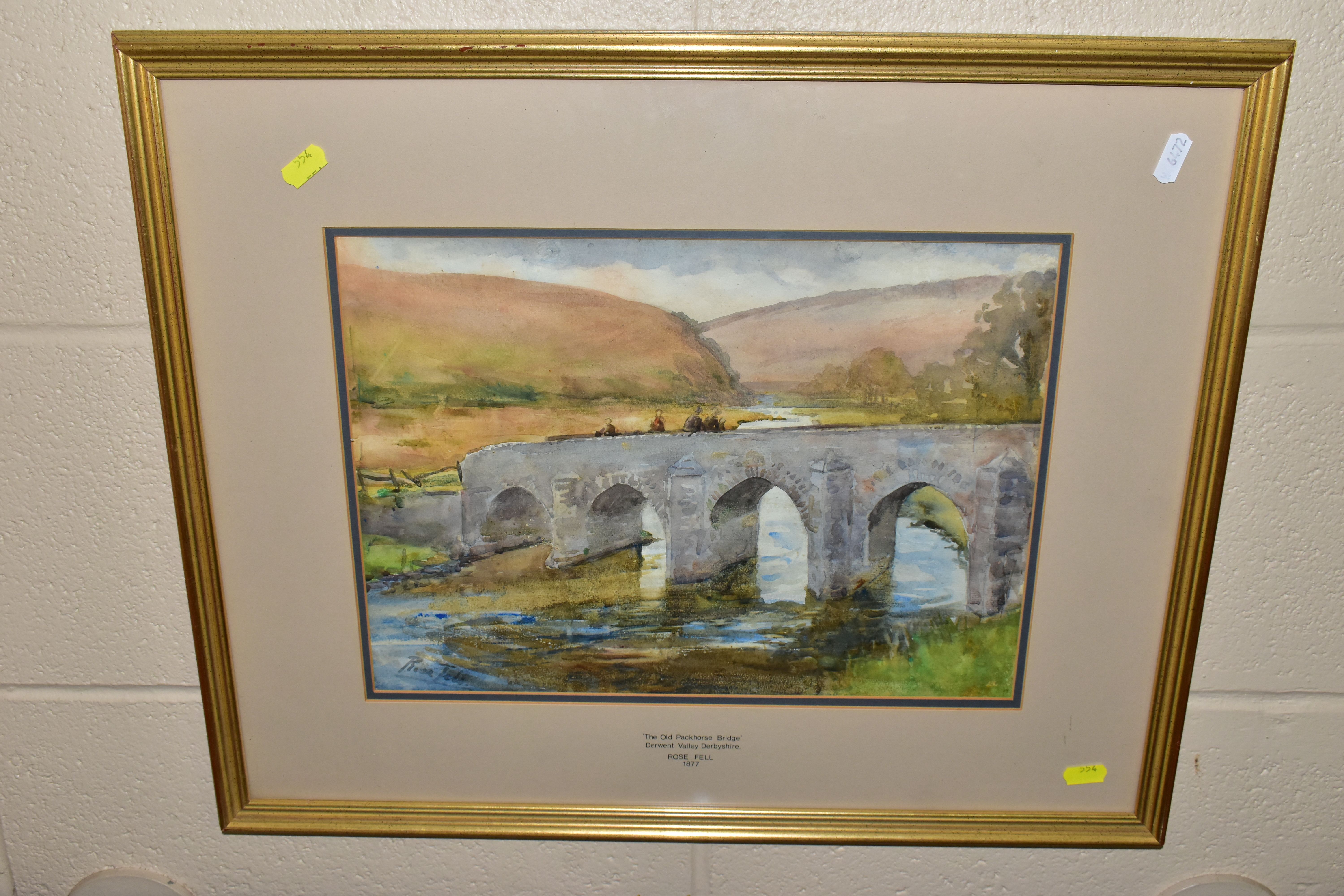 TWO WATERCOLOURS AND A LIMITED PRINT, comprising Rose Fell, 'The Old Packhorse Bridge, Derwent - Image 4 of 4