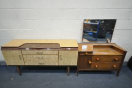 A BEAUTILIY WALNUT SIDEBOARD, top with sliding storage section, above three drawers, flanked by