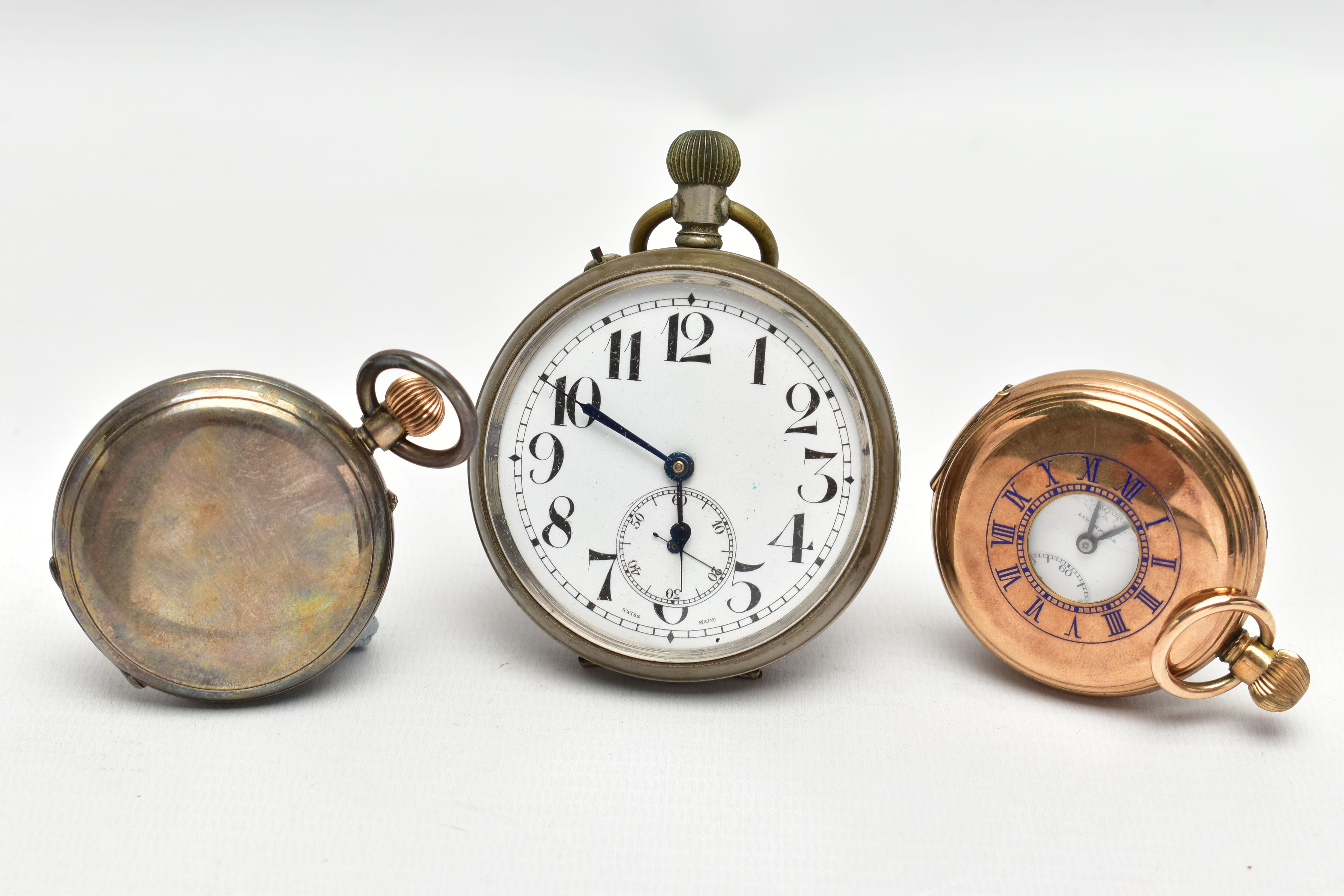 THREE EARLY 20TH CENTURY POCKET WATCHES, to include a gold plated pocket watch, inner case signed - Image 4 of 8