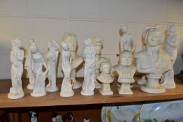 A GROUP OF FIGURES AND BUSTS, fourteen pieces to include busts of Nelson, height 27.5cm (crack to