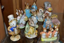 TEN BESWICK BEATRIX POTTER BP-2a FIGURES, comprising Amiable Guinea-Pig, Mrs Flopsy Bunny (ear