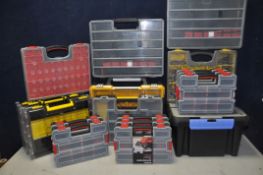 A LARGE COLLECTION OF ORGANISERS approximately eighteen boxes/organizers of different sizes,
