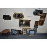 A SELECTION OF MIRRORS AND PICTURES, to include a rectangular gilt bevelled edge wall mirror,