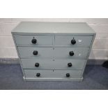 A VICTORIAN PAINTED PINE CHEST OF TWO SHORT OVER THREE LONG DRAWERS, width 100cm x depth 47cm x