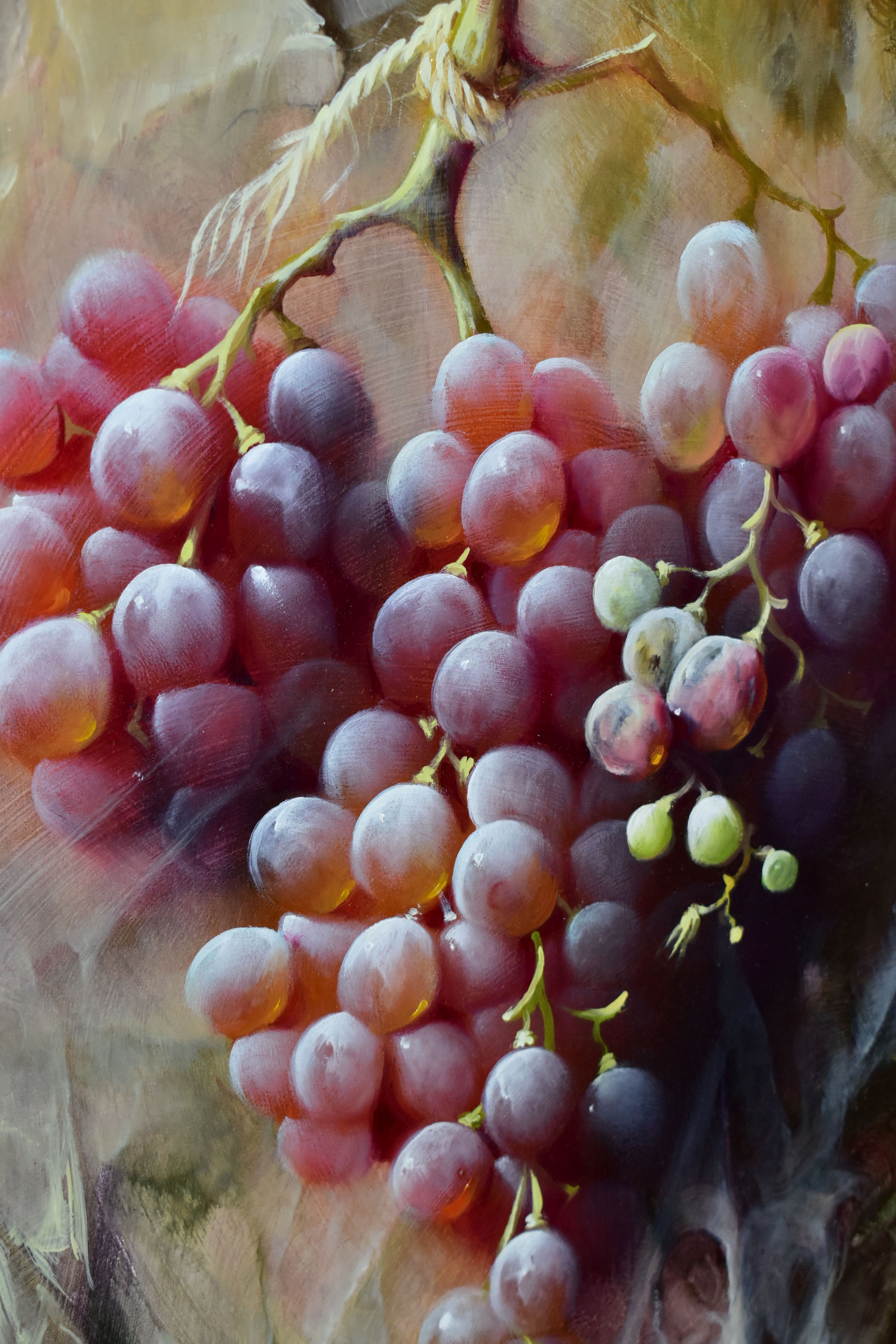 JOSE MANUEL REYES (SPANISH 1963) ' UVAS ROJAS II', a still life study of a bunch of red grapes, - Image 4 of 4