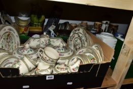 FOUR BOXES OF CERAMICS AND DINNER WARE, to include a Crown Ducal 'Indian Tree' pattern part dinner