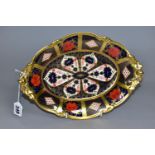 A ROYAL CROWN DERBY OLD IMARI 1128 SOLID GOLD BAND OVAL, FOOTED BOWL, heavily gilded with acorn