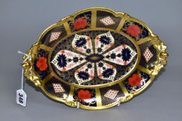 A ROYAL CROWN DERBY OLD IMARI 1128 SOLID GOLD BAND OVAL, FOOTED BOWL, heavily gilded with acorn