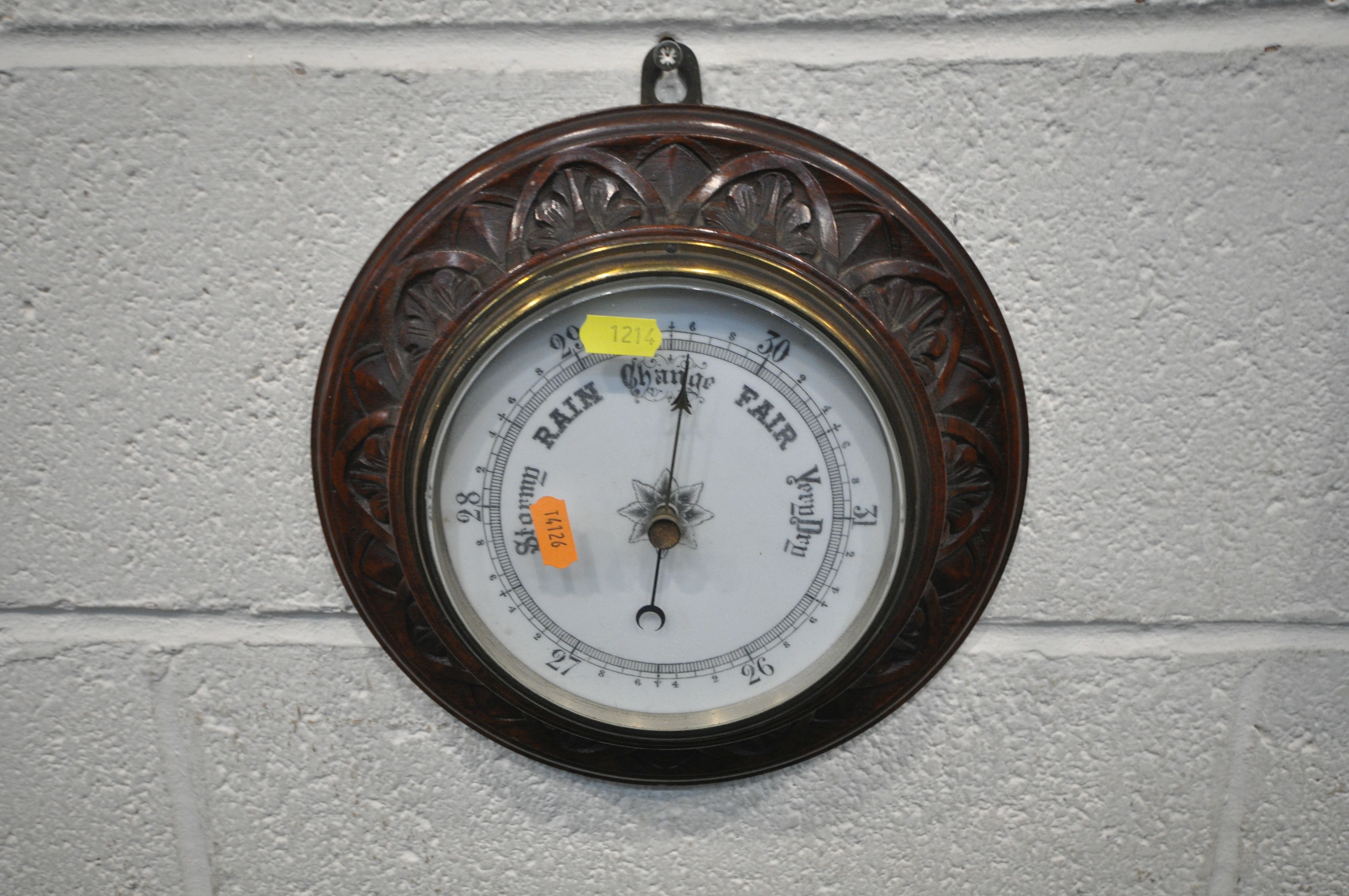 A MODERN MAHOGANY HIGHLANDS 31 DAY WALL CLOCK (loose bottom) a circular aneroid barometer, another - Image 3 of 4