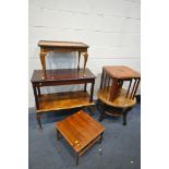 A SELECTION OF OCCASIONAL TABLES, to include two sized walnut coffee tables, a mahogany coffee