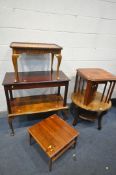 A SELECTION OF OCCASIONAL TABLES, to include two sized walnut coffee tables, a mahogany coffee